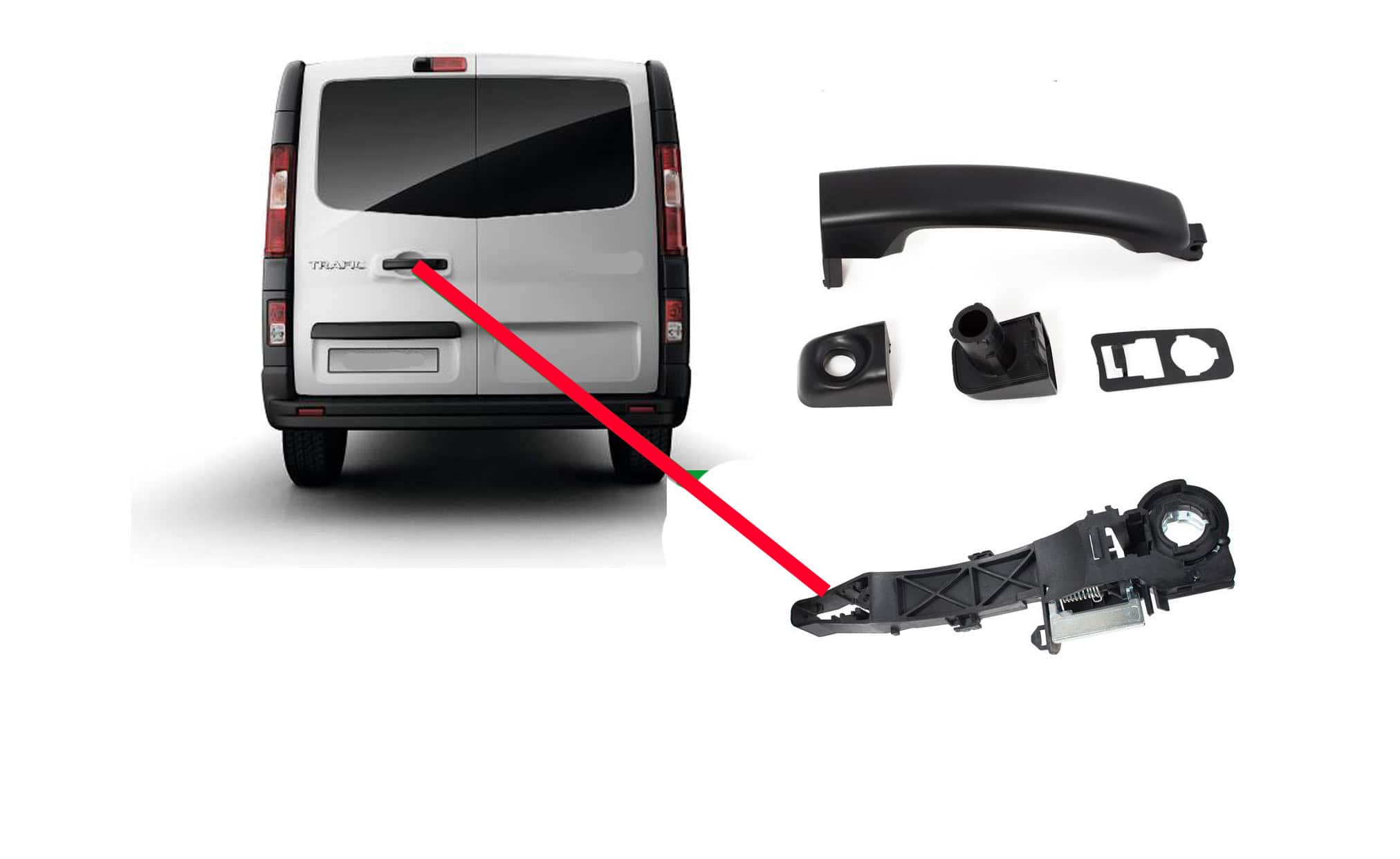 Poignée + Mécanisme Porte Arrière Renault Trafic Iii Opel Vivaro Ii Nissan Nv300 Primastar Fiat Talento 2014 